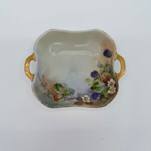 Antique RS Germany Porcelain Handled Vanity Tray Berry Floral Jewelry Dish Tea